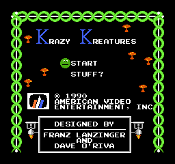 Krazy Kreatures title screen for NES